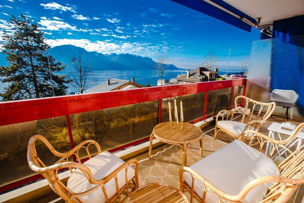 Terrace With Lake & Mountain View Montreux Bagian luar foto